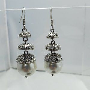 Ali Khan Silver-Tone  Pearl and Rhinestone Drop earring with gift box